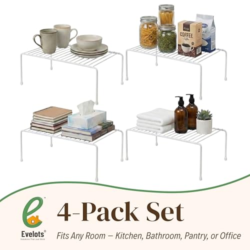 Evelots Wire Shelf Organizer Set, Metal Cabinet Shelf Risers, 4-Pack, White - color: White - Regular, size: Set of 4