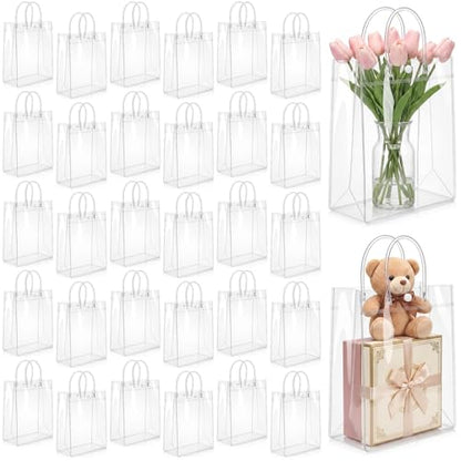 LEIFIDE 50 Pcs Plastic Clear Gift Bags with Handles,5.9 X 7.8 X 2.7 Inch - size: 5.9 x 7.8 x 2.7 Inch