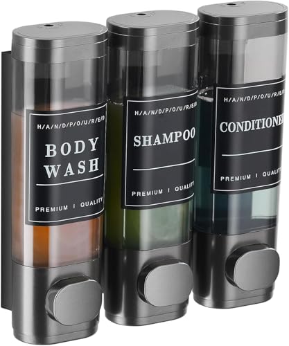 Cabo Deseado Shower Soap Dispenser Wall Mounted No Drill Shampoo Dispenser for Shower Wall Shampoo and Conditioner Dispenser Bathroom Hotel 3 * 350ml Gungray with Labels - color: Gungray