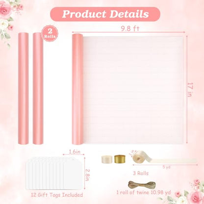CORNER LACE Pink Gift Wrapping Paper Set, Pearly-Lustre Wrapping Paper 240" - color: Pink