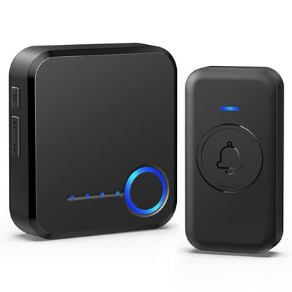 Wireless Doorbell 1000ft Range, Loud Waterproof Door Bell with 60 Melodies - color: Black-‎1 receiver +1 push button