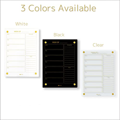Yeoux Black Glass Golden Weekly & Menu Dry Erase Calendar Board 15“x11 - color: Black, size: 11"W x 15"H