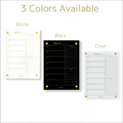 Yeoux Black Glass Golden Weekly & Menu Dry Erase Calendar Board 15“x11 - color: Black, size: 11"W x 15"H