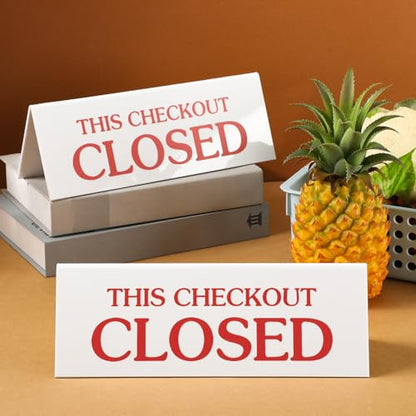 GlikCeil 3 Pcs Checkout Closed Desk Sign 11 x 4 Inch Engraved Acrylic Tabletop Retail Counter Checkout Sign Double Sided for Offices, Shops, Banks, Stores, Dmv, Retail Business, Red White