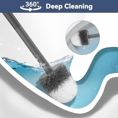 Toilet Bowl Brush and Holder, 3 Pack Compact Toilet Brush Set with Nylon Bristles Toilet Brush Hidden Scrubber Brushes for Bathroom Cleaning-Grey - color: Grey-3p