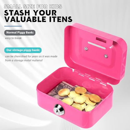 Tandefio 12 Pcs Small Money Cash Box with Lock and Slot Metal Box for Cash Steel Organizer Piggy Bank Metal Coin Bank for Adults, 4.5 x 3.3 x 2 Inch, Without Money Tray (Pink,Green) - color: Pink, Green