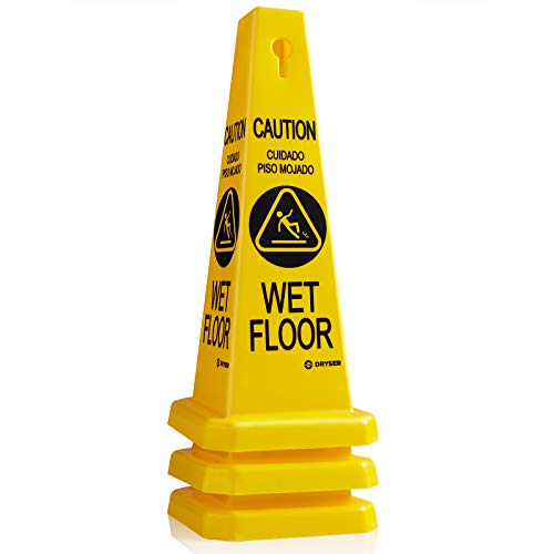 Dryser 3-Pack 26" Caution Wet Floor Cones - Yellow English/Spanish Warnings