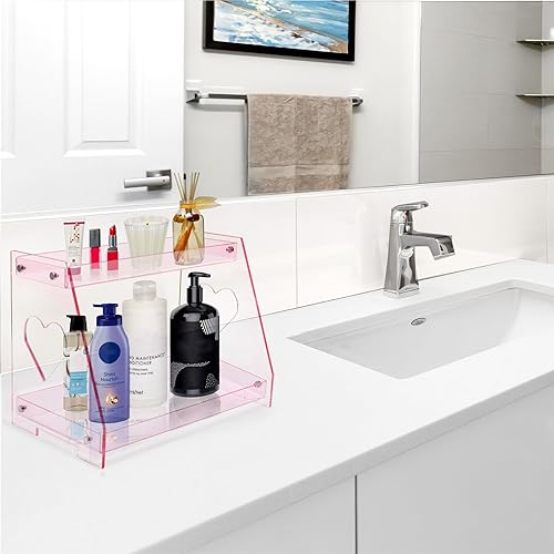 ROYALITA 2 Tier Pink Heart Bathroom Countertop Organizer Display Shelf - color: Pink