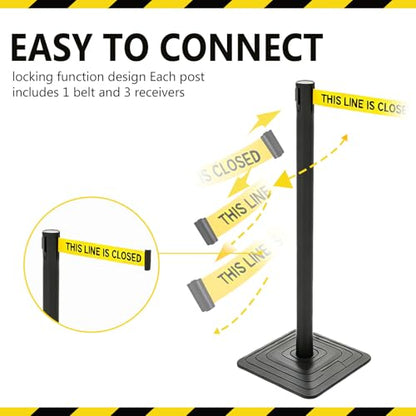 4 Pack Crowd Control Stanchions with 10FT “This Line is Closed” Belt - color: THIS LINE IS CLOSED BELT