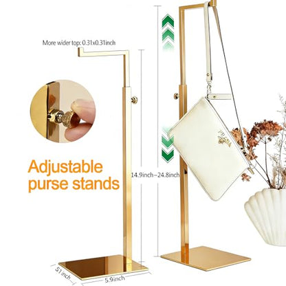 Gold Purse Display Stand, 2 Pack Handbag Display Stand Adjustable Height Stainless Steel Stability Non-slip Base,22lbs Large Bags Display Rack Luxury Purse Holder for Table Retail Closet - color: A-Gold