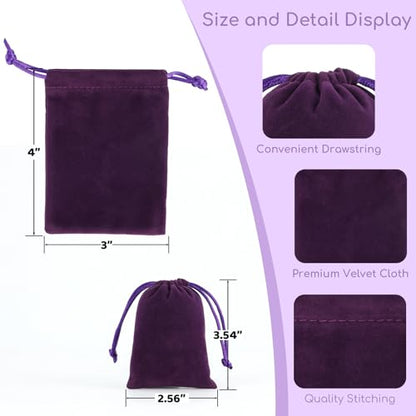 Tapleap 12Pcs Small Dice Bags, 3x4” Purple Velvet Drawstring Jewelry Pouch - color: Purple, size: 3x4in