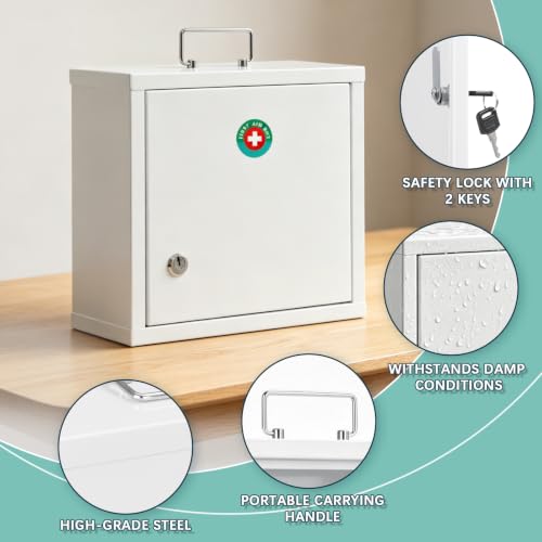 KYODOLED Locking Medication Lock Box with Keys, Wall Mount, White