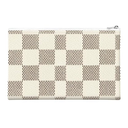 Money Bag with Zipper, Cute PU Leather Cash Bags, Portable Bank Bag Money Pouch for Cash, Coins, Checks, Receipts, Invoices Cosmetics Tools, Deposit Bag for Office Travel, Brown Checker - color: Brown Checker
