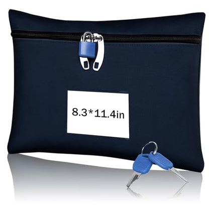 Money Bag with Zipper Lock for Cash, Blue, 11.4x8.3in - color: blue