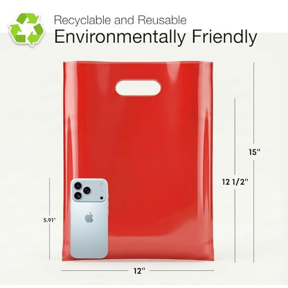 Choice Marts 100 Red Plastic Bags With Handles 12x15 Merchandise Bags - color: Red