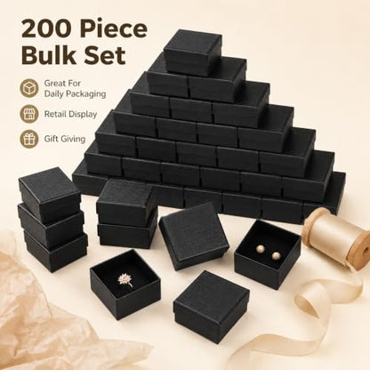 200 Pcs Cardboard Jewelry Gift Boxes Bulk, 2 x 2 in Black Boxes