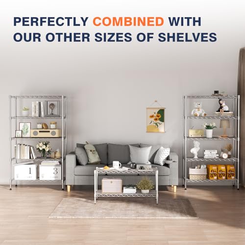 2-Tier Heavy Duty Metal Shelving Unit,Wire Shelf Rack with Lockable Wheels - size: 2-Tier,36"x18"x19.5"(WxDxH）