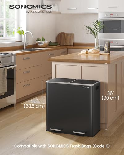 SONGMICS Trash Can, 2 x 10.6 Gallon (2 x 40 L), Black - color: Black, size: 2 x 10.6 Gallon