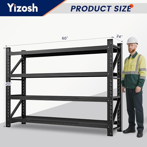 Yizosh 60" W Metal Garage Storage Shelves,8000LBS Heavy Duty 4-Shelf Adjustable Steel Organization Shelving,Utility Rack Shelf,60" W x 24" D x 70" H for Basement,Warehouse,Industrial - size: 60"Wx24"Dx70"H
