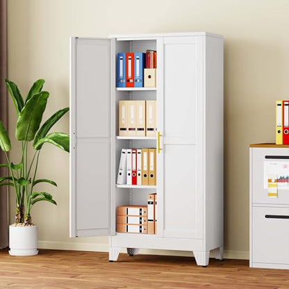 pozdeg 61" White Steel Tall Garage Storage Cabinet - color: White, size: 13.8"D x 27.56"W x 61"H