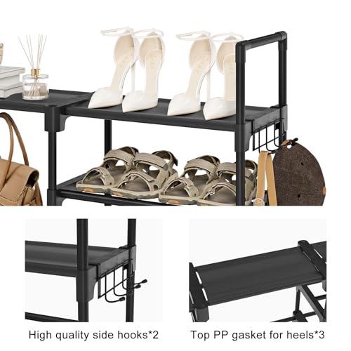 WOWLIVE 9 Tier 3-Column Shoe Rack, 50-55 Pairs Stackable Black - color: Black, size: 3 Row 9 Tier