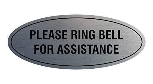 Signs ByLITA Oval Please Ring Bell For Assistance Sign (Brushed Silver) - Small - color: Brushed Silver, size: 2 x 5" - Small (1 Pack)