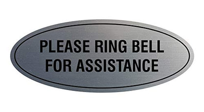Signs ByLITA Oval Please Ring Bell For Assistance Sign (Brushed Silver) - Small - color: Brushed Silver, size: 2 x 5" - Small (1 Pack)