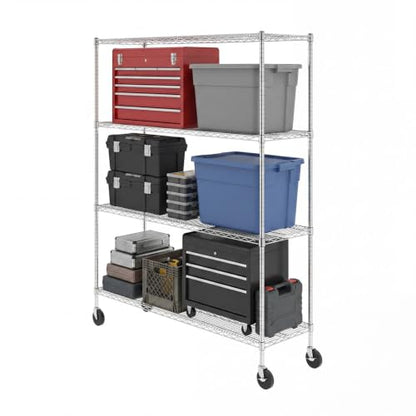 SafeRacks NSF 4-Tier Heavy Duty Steel Wire Rack w/Wheels (18"x60"x72") - color: Silver, size: 18"x60"x72" 4-Tier