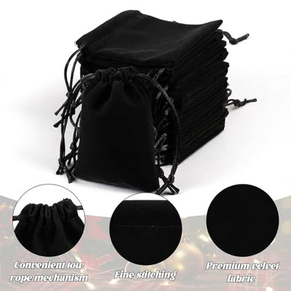 Exircy 15Pcs Black Velvet Drawstring Bags, 3x4 inch Jewelry Candy Dice Gift Bag Mini Dice Bags Velvet Coin Purse for Jewelry Wedding Bracelets Christmas - color: black