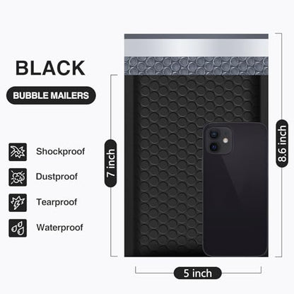 UCGOU Bubble Mailers 5x8.6" Usable Size 5x7" Padded Envelope Black 100 Pack - color: Black, size: 5x8.6" 100PC