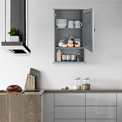 COSTWAY Bathroom Wall Cabinet, Large Capacity Storage Cabinet (Grey) - color: Grey