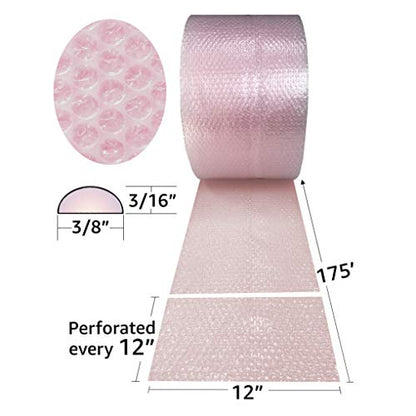 Pink Anti-Static Bubble Roll, 12" x 175', Small 3/16" - color: Pink Antistatic, size: 12" x 175' Small 3/16"