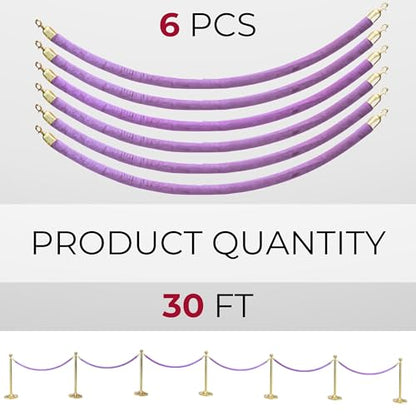 6PCS Light Purple Velvet Rope - 5FT Elegant Rope for Stanchion Barrier VIP Events Crowd Control Safety Divider for Red Carpet Weddings Parties and Special Occasions Durable and Stylish Design - size: 6PCS Light purple