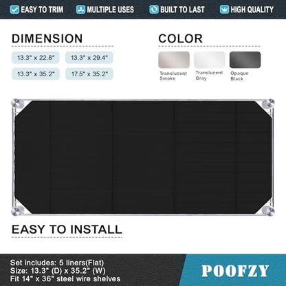 Poofzy Wire Shelf Liner 14" x 36", Set of 5 Black - color: Black, size: 14"x36" 5pcs