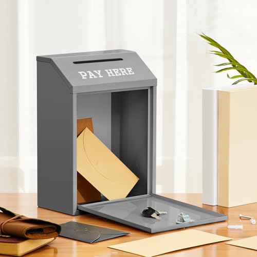 Yaocom Metal Money Cash Box,Gray,11.8 x 8.6 x 4.7 Inch - color: Gray, size: 11.8 x 8.6 x 4.7 Inch