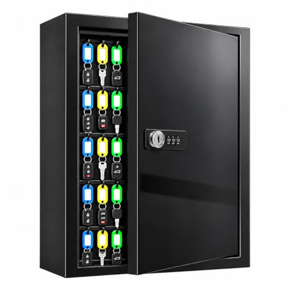 Key Cabinet Lock Box with 131-Keys: Steel Wall Mount Key Box Organizer - Large Storage and Secure Combination Lock Boxes for Home Office Business - Black - color: Matte Black
