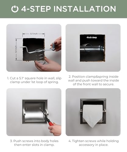 FORIOUS Recessed Toilet Paper Holder for Mega Rolls, Brushed Nickel - color: Stainless Steel