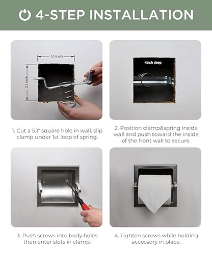 FORIOUS Recessed Toilet Paper Holder for Mega Rolls, Brushed Nickel - color: Stainless Steel
