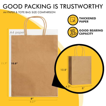 RACETOP Brown Gift Paper Bags 25 Pack 8x4.5x10.8 in with Handles - color: Brown 8x4.5x10.8, size: 1 Count (Pack of 25)