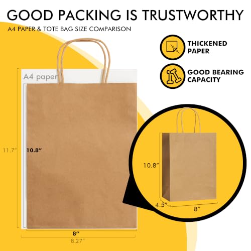 RACETOP Brown Gift Paper Bags 25 Pack 8x4.5x10.8 in with Handles - color: Brown 8x4.5x10.8, size: 1 Count (Pack of 25)