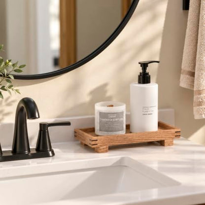 Bathroom Counter Tray Wooden Riser Display Kitchen Soap Holder, Brown - color: Brown, size: 9.4" x 4.7" x 1.7"