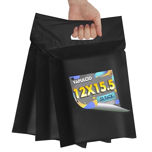 Poly Mailers 12x15.5 Inch, 50 Pack, Black Self-Seal Handle Bags - color: Handleblack, size: 12x15.5 Inch 50 Pcs