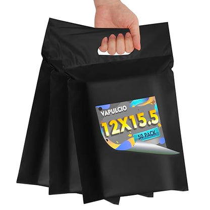 Poly Mailers 12x15.5 Inch, 50 Pack, Black Self-Seal Handle Bags - color: Handleblack, size: 12x15.5 Inch 50 Pcs