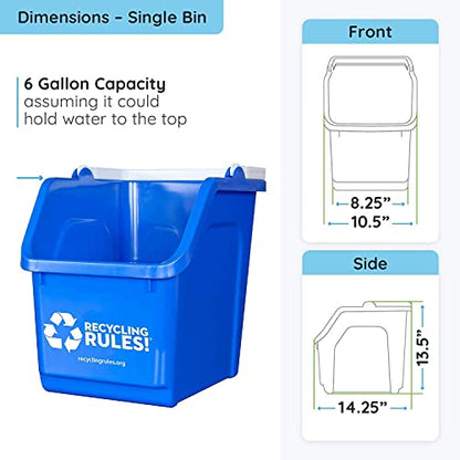 Recycling Rules! 6 Gallon Stackable Recycling Bin Container in Blue, Eco-Friendly Handy Recycle Bin with Easy-to-Carry Handle - size: 1-pack