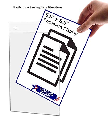 Wall Sign Holder for 5.5" x 8.5" Small Advertisements and Notices Clear Acrylic with Predrilled Holes and Hanging Hardware for Malls and Shopping Centers by Marketing Holders - size: 5.5"W x 8.5"H