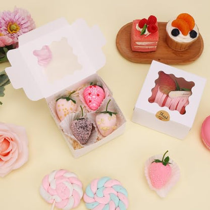 Moretoes Cookie Boxes with Window, 4x4x2.5in White Food-grade Bakery Boxes - color: White