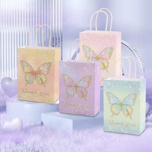 piqiya 24pcs Butterfly Birthday Goodie Bags,Party Favor Gift Bags,Colorful Gift Bag for Baby Shower, Wedding - color: butterfly mix