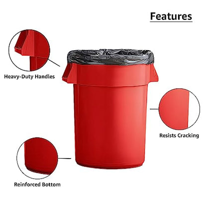 Set of 4 Round Commercial Trash Can 44 Gallon, Industrial Recycling Bin, Durable Garbage Can, Safe Food Container, Ingredient Bin (Red) - color: Red