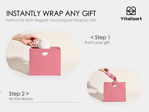 Vitalizart Paper Gift Bags With Ribbon Handles Small Pink Bulk Pack - color: Pink, size: Small Size/10pcs
