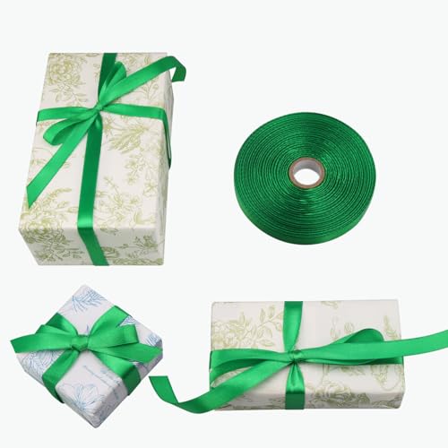 1/2 Inch Green Satin Ribbon 50 Yards Single Face Polyester - color: Green, size: 1/2 inch